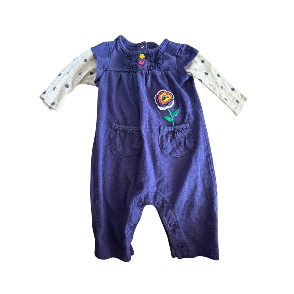 VTG Baby Girl Size 3M One-Piece Outfit 100% Cotton Long Sleeve Blue Embellished‎